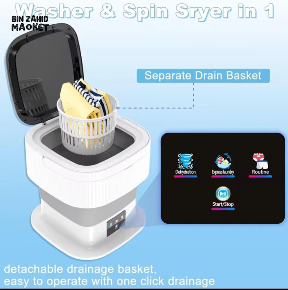 11L FOLDABLE MINI WASHING MACHINE WITH BUILT-IN DRAIN PIPE & READY-TO-USE DRYER β PORTABLE LAUNDRY SOLUTION FOR HOME & TRAVEL