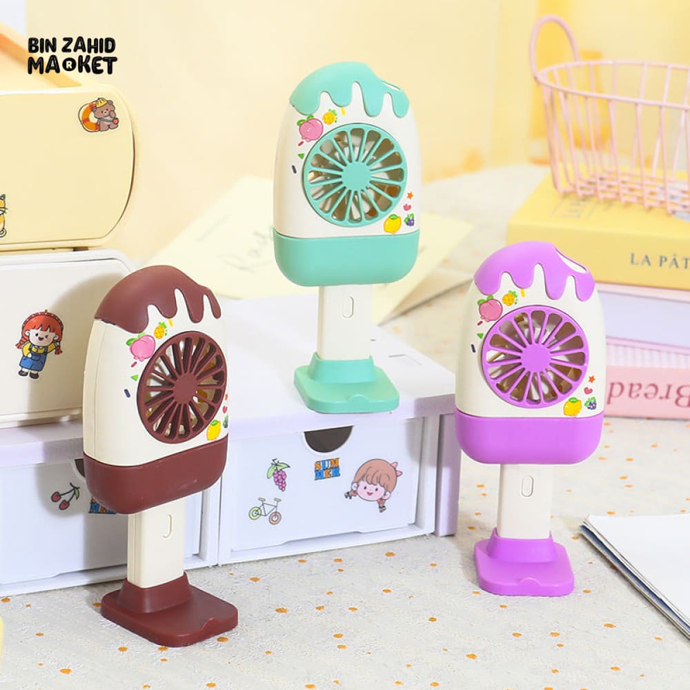 CREATIVE HANDHELD ICE CREAM SHAPE FAN β PORTABLE OUTDOOR COOLING 3-SPEED STRONG WIND RECHARGEABLE DESKTOP STAND FAN
