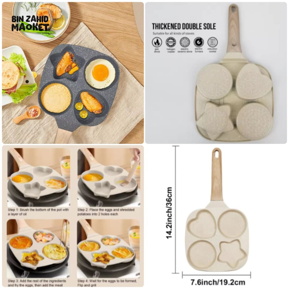 MULTI-SHAPE NON-STICK EGG FRYING PAN WITH WOOD HANDLE β BREAKFAST COOKWARE