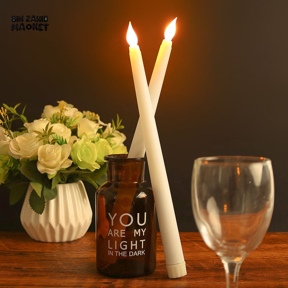 PACK OF 3 LED FLAMELESS 3D TAPER CANDLES β LONG POLE BATTERY TEALIGHTS FOR PARTY & HOME DECOR