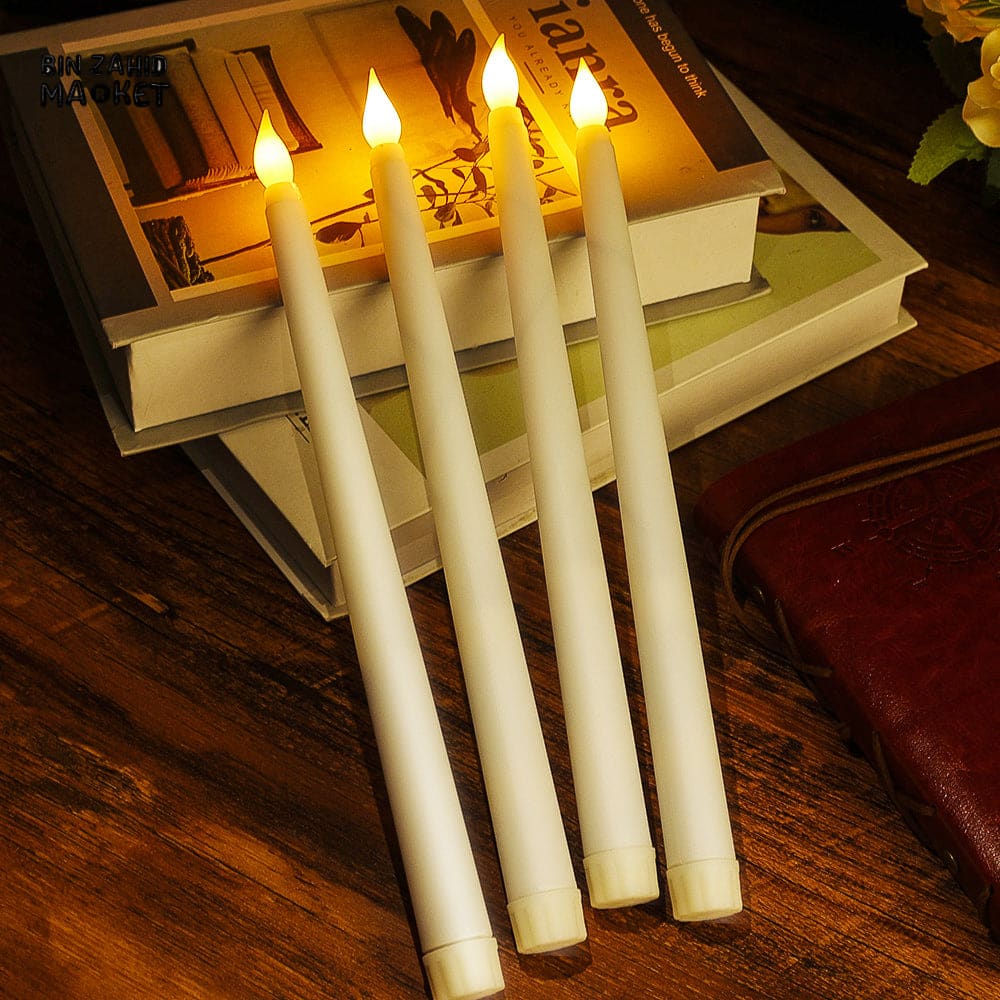 PACK OF 3 LED FLAMELESS 3D TAPER CANDLES β LONG POLE BATTERY TEALIGHTS FOR PARTY & HOME DECOR