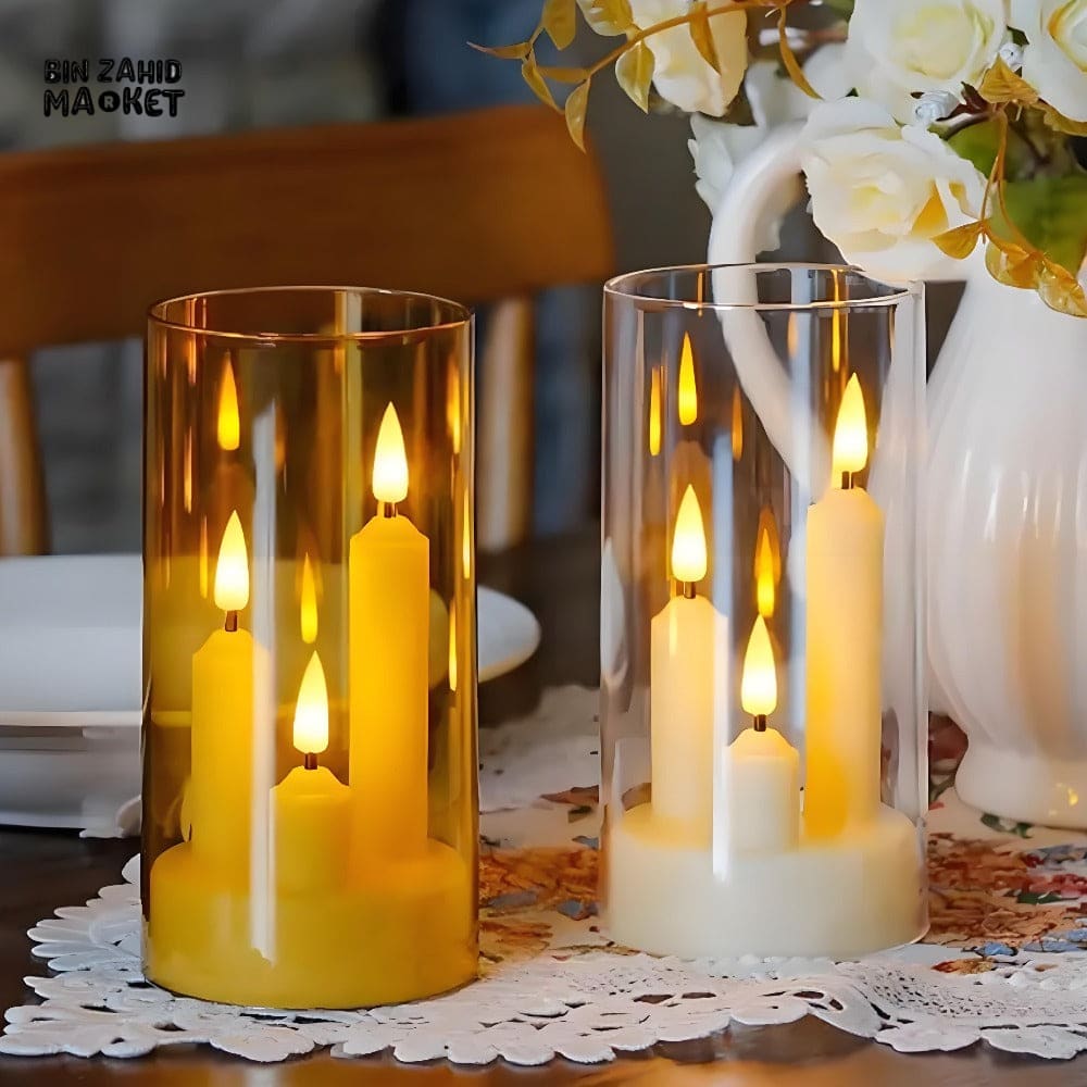 TRANSPARENT LED PLASTIC CANDLES β SET OF 3 FLICKERING SHORT CONES