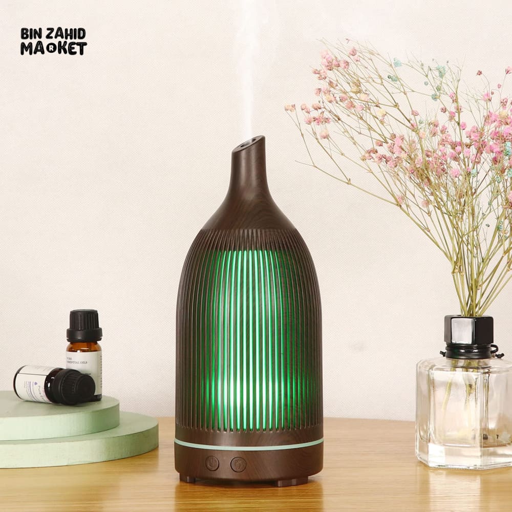 ULTRASONIC WOOD GRAIN AROMA DIFFUSER β COOL MIST ESSENTIAL OIL HUMIDIFIER FOR RELAXING HOME ATMOSPHERE
