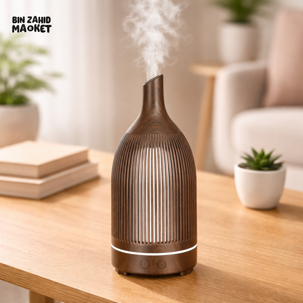 ULTRASONIC WOOD GRAIN AROMA DIFFUSER β COOL MIST ESSENTIAL OIL HUMIDIFIER FOR RELAXING HOME ATMOSPHERE
