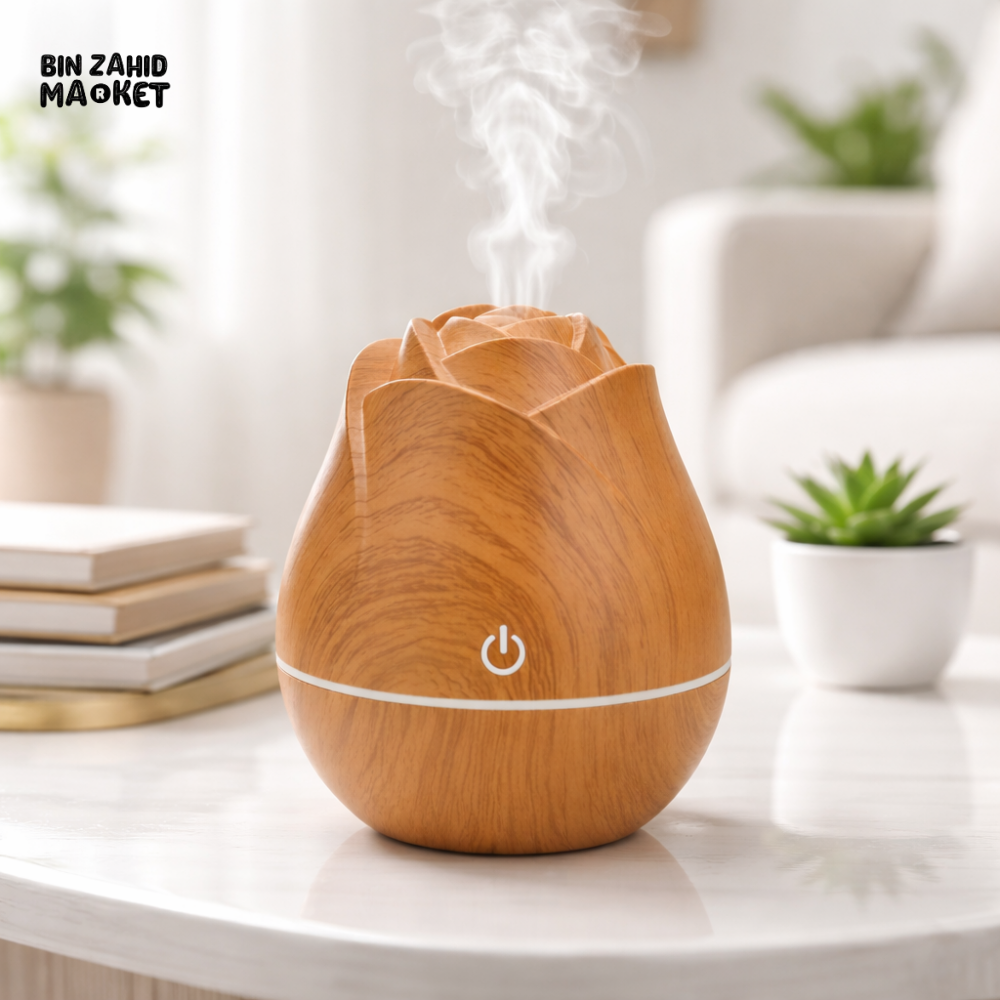 WOOD GRAIN AROMA DIFFUSER HUMIDIFIER β USB QUIET MIST MAKER WITH COLORFUL GRADIENT LIGHT FOR BEDROOM & OFFICE