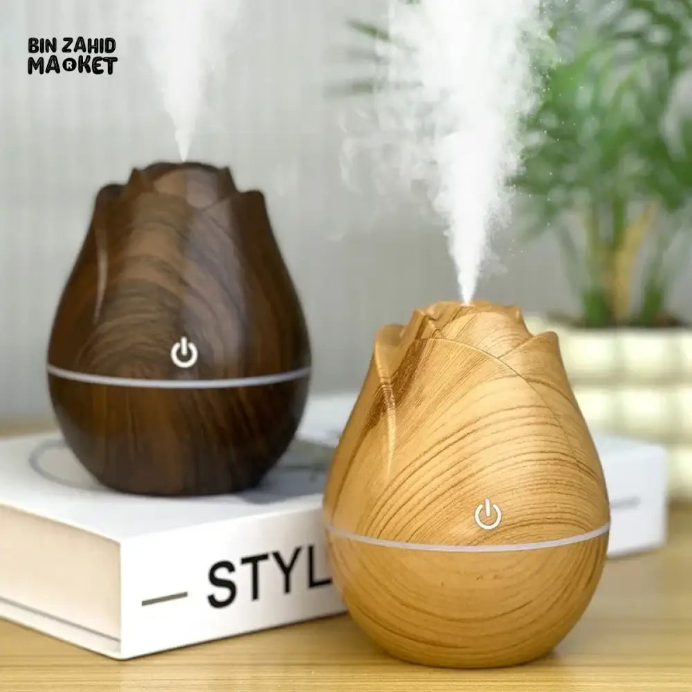 WOOD GRAIN AROMA DIFFUSER HUMIDIFIER β USB QUIET MIST MAKER WITH COLORFUL GRADIENT LIGHT FOR BEDROOM & OFFICE