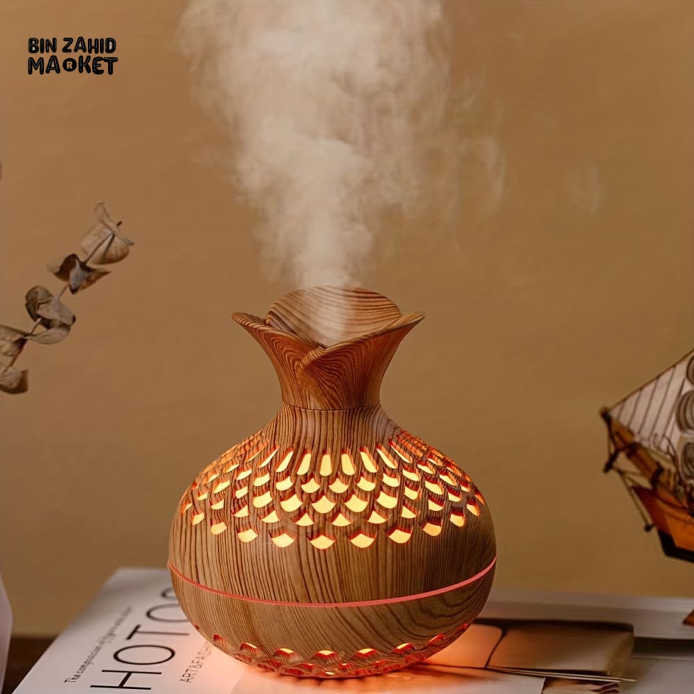 WOODEN VASE AROMATHERAPY DIFFUSER β USB COOL MIST HUMIDIFIER WITH COLORFUL LED LIGHT